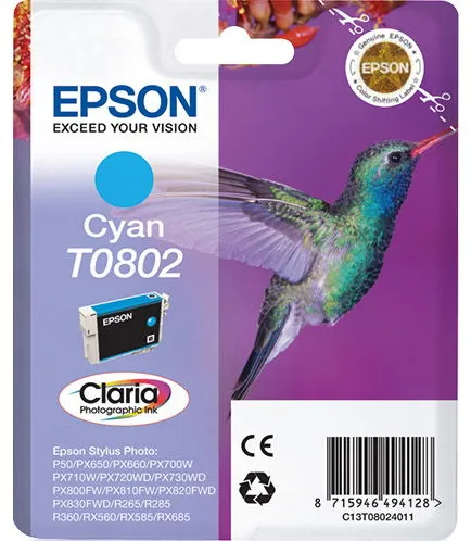 Epson T0802 C13T08024011 Wkład atramentowy Cyan, 350 stron