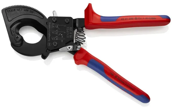 Knipex Nożyce do kabli (z funkcją zapadkową) czarne lakierowane, z uchwytem wielokomponentowym 250 mm