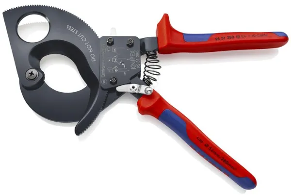 Knipex Nożyce do kabli (zasada zapadkowa) czarne lakierowane, z uchwytem wielokomponentowym 280 mm