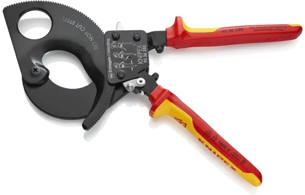 Knipex Nożyce do kabli (zasada zębatkowa) czarne lakierowane, zatwierdzone przez VDE 280 mm