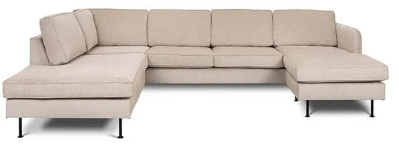 Sofa Læsø z szezlongiem i open-end - 288 x 210 cm - beżowy aksamit - prawostronna