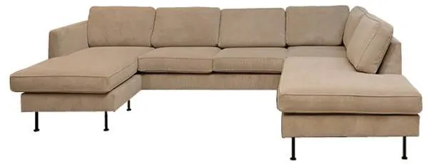 Sofa Thy z szezlongiem i otwartym końcem - 305 x 210 cm - beżowy aksamit - lewostronna