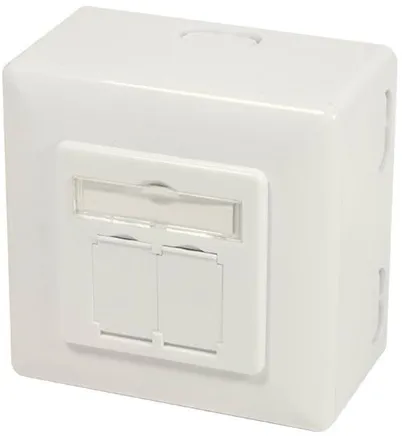 LogiLink NP0124 Gniazdo ścienne Cat.6A 2 x RJ45 ekranowane z puszką podtynkową, czysto białe